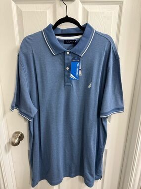 Nautica Men's Heather Blue Performance Polo with Contrast Trim